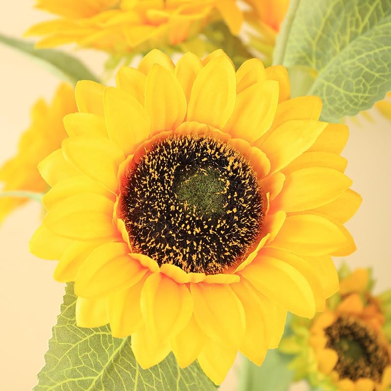 Miniatura 2 de 8 girasoles artificiales de tallo largo de seda falsos girasoles amarillos para decoración al aire libre, jardín, hogar, boda, fiesta de cumpleaños,