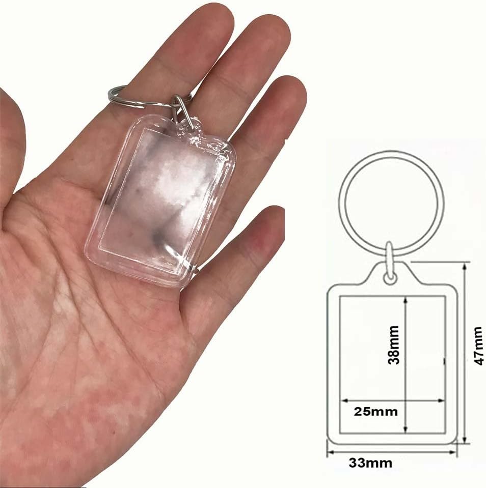 Snailmon 50pcs Acrylic Photo Keychain Custom Frames, Personalized Snap in Insert Clear Blank DIY Picture Frames-2"x1.3" size