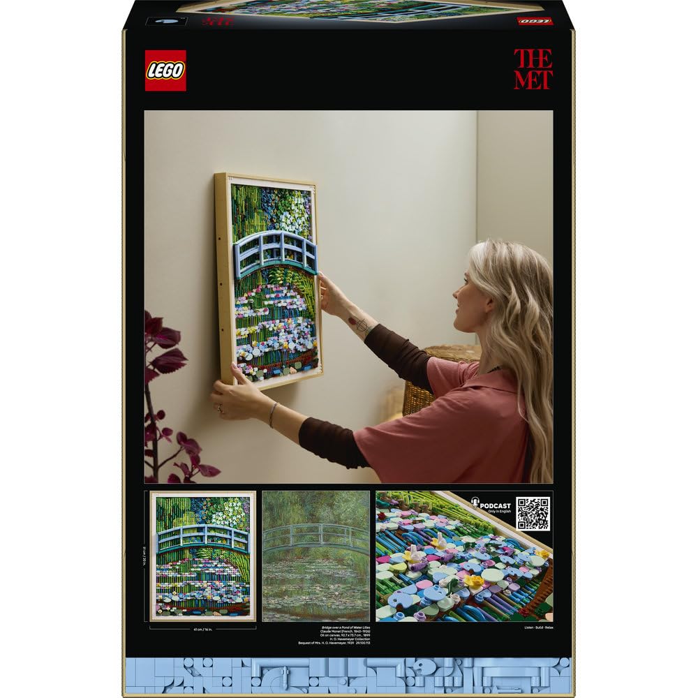 LEGO Art Claude Monet — Most nad stawem z liliami wodnymi 31220 | Obraz z klocków, zestaw konstrukcyjny dla dorosłych, prezent dla fana sztuki, ozdoba z efektem 3D, 3179 elementów