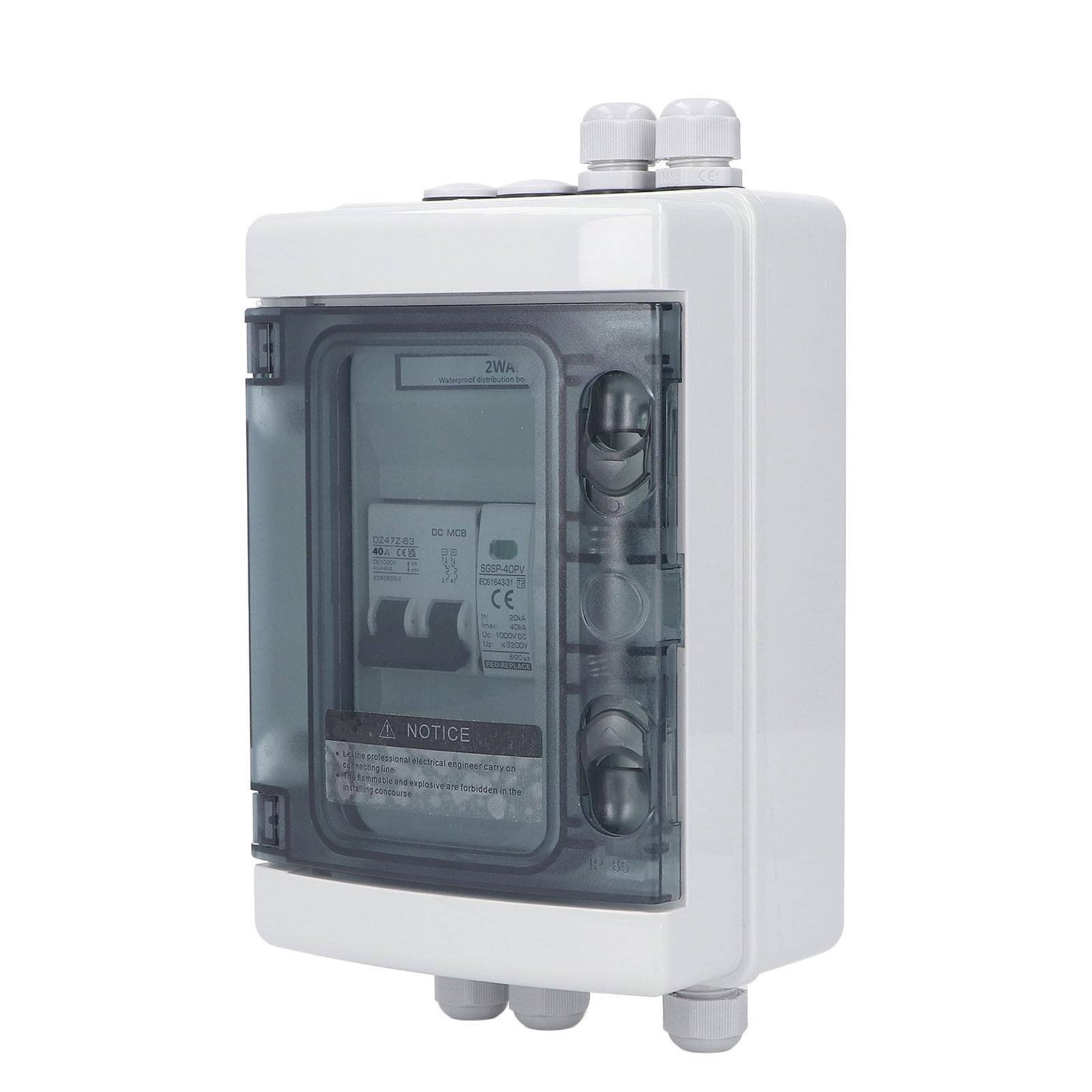 2 String PV Combiner Box IP65 Wasserdichter Solar-Trennschalter mit 40 A Leistungsschalter 1000 V für Sonnenkollektoren
