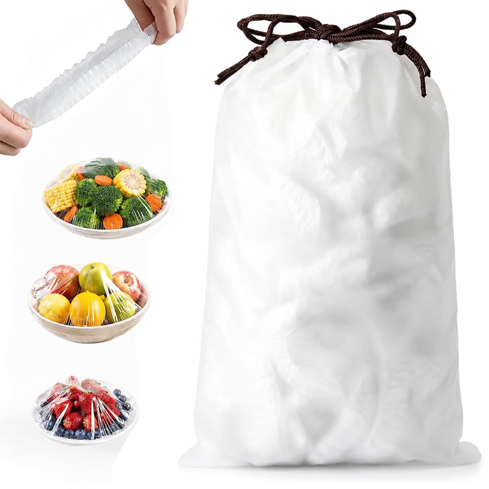 100pcs Disposable Stretch Food Covers for Bowls and Plates – Thick PE,Strong Elastic Seal, Blocks Odors &amp; Spills,Fits Various Sizes,for Fridge,Picnics,Parties &amp; Daily Meals.（1 group）