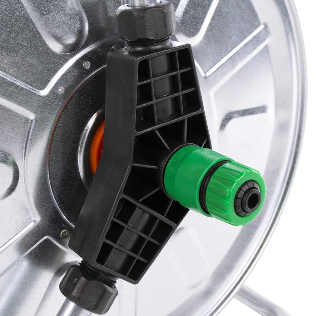 Avvolgitubo da parete per tubo da giardino da 50 m da 1/2", supporto orientabile in acciaio zincato, irrigazione da giardino salvaspazio, argento