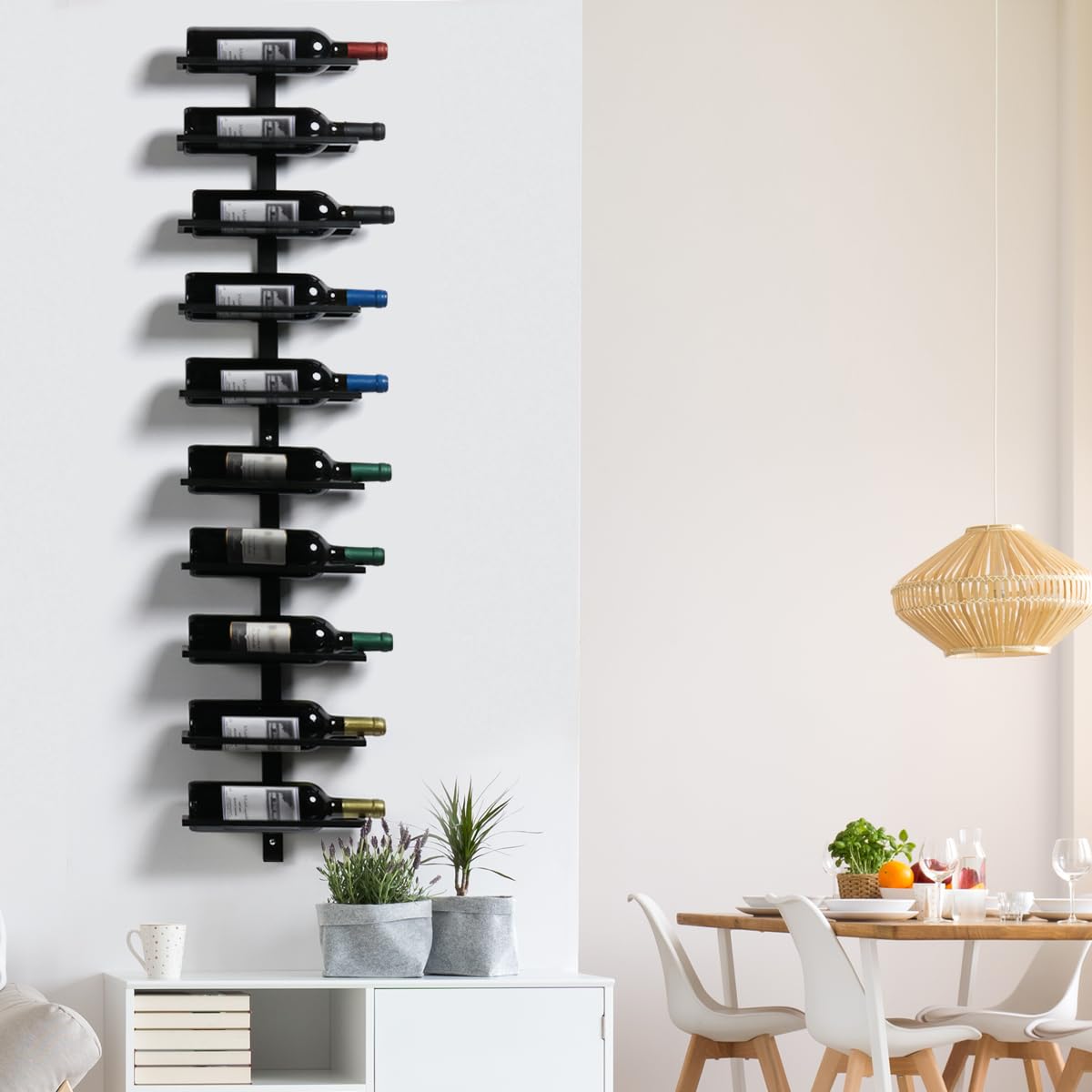 Yaheetech Botellero Vino Pared de 10 Botellas Soporte Metálico Negro 27x10.5x126.5cm