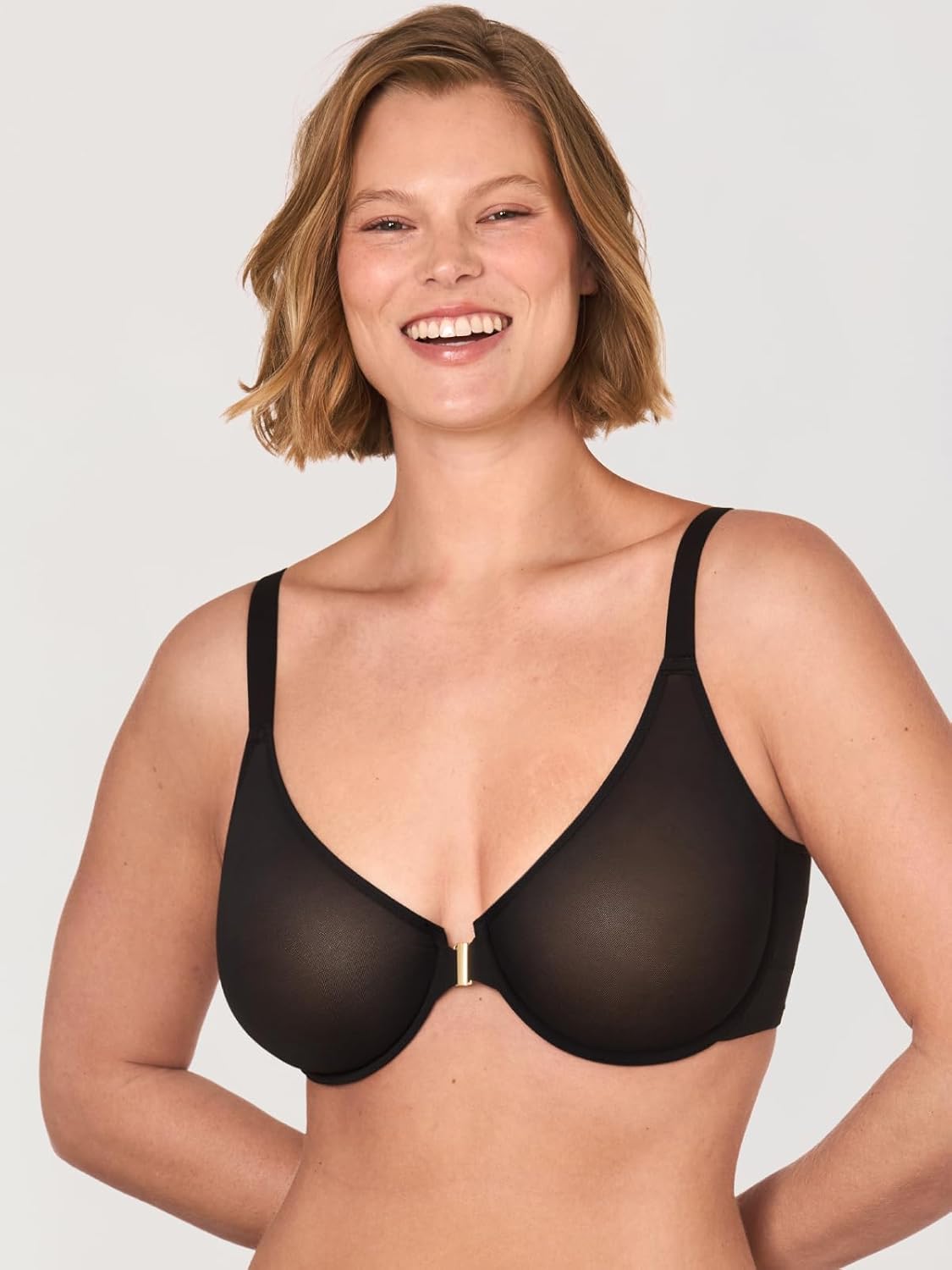 DELIMIRA Women's Cosnufy Posture Front Closure Bras Sheer Mesh Plus Size Underwire Unlined Bra - Image 6