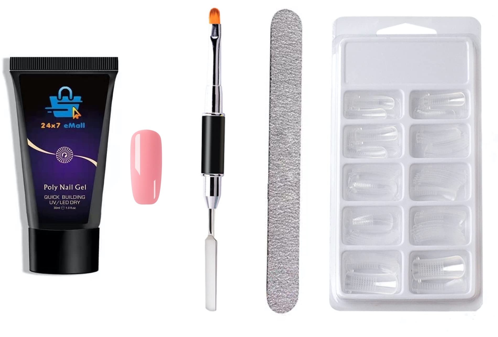 Pink Poly Nail Gel Nail Spatula, Buffer And 100 Pcs Fake Nails Acrylic Gel Full Poly Nail Gel Extension Set-image-13