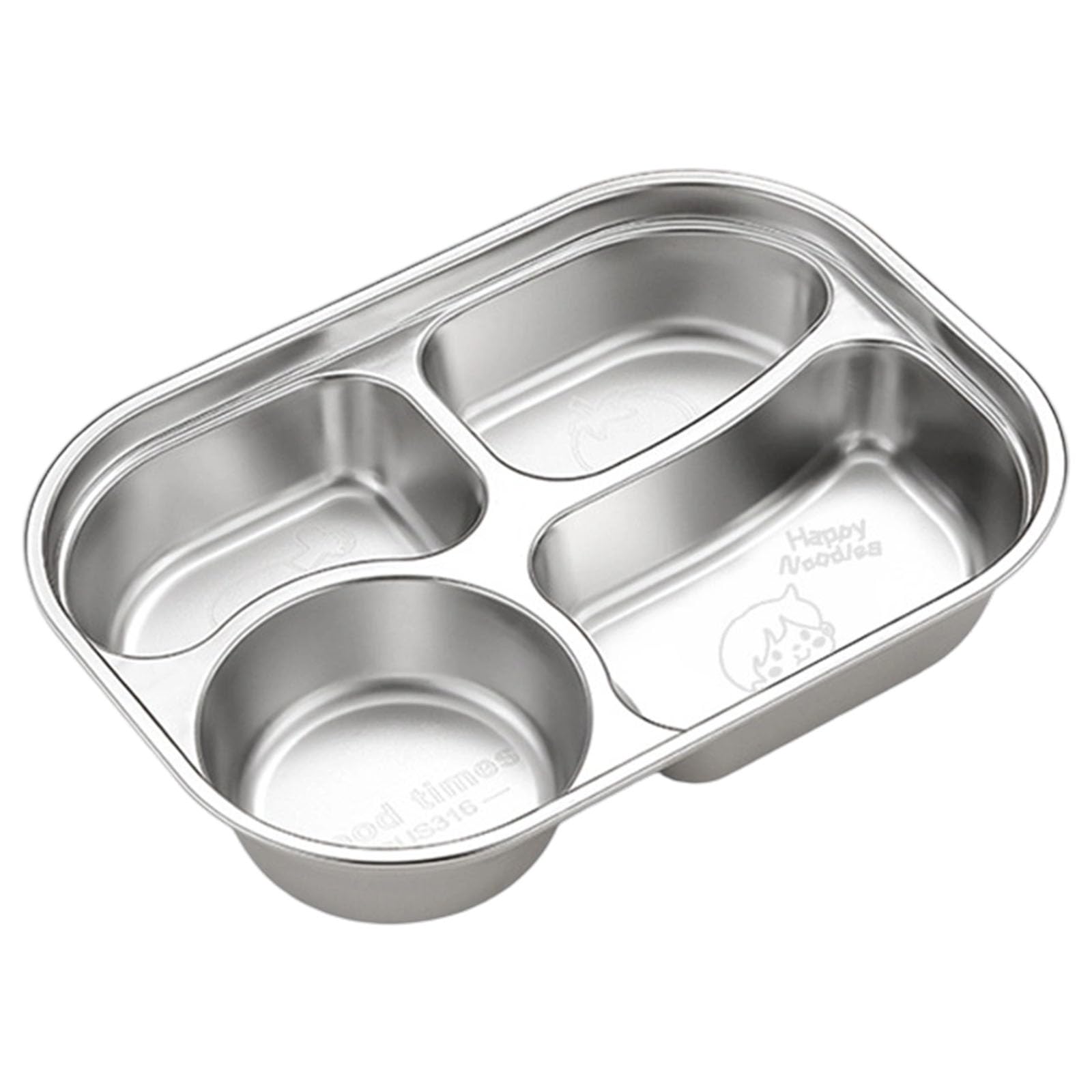 MALSSE 316 Nonrust Steel 4 Compartment Kids Plate for Boys Sturdy Dishwasher Safe Toddler Meal Tray with Lovely Design Portable Portable Tableware