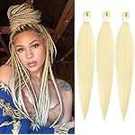 Blonde Braiding Hair Pre Stretched 3 Packs 24 Inch Pre-stretched Braiding Hair Soft Yaki Texture, Hot Water Setting Hair Extensions for Braids Bleached (24in,613)
