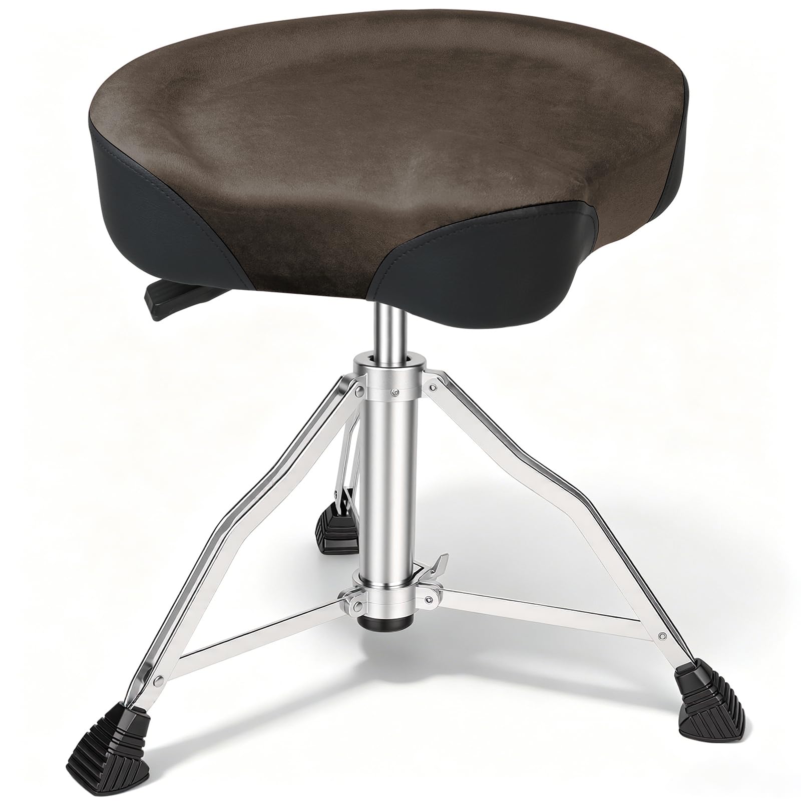 Kmise Drum Throne, Hydraulic Drum Stool, Height Ajustable Drumming Seat, Heavy Duty Velvet Chair, Motorcycle Saddle Throne, Padded for Drummer Adult Men Brown GD01