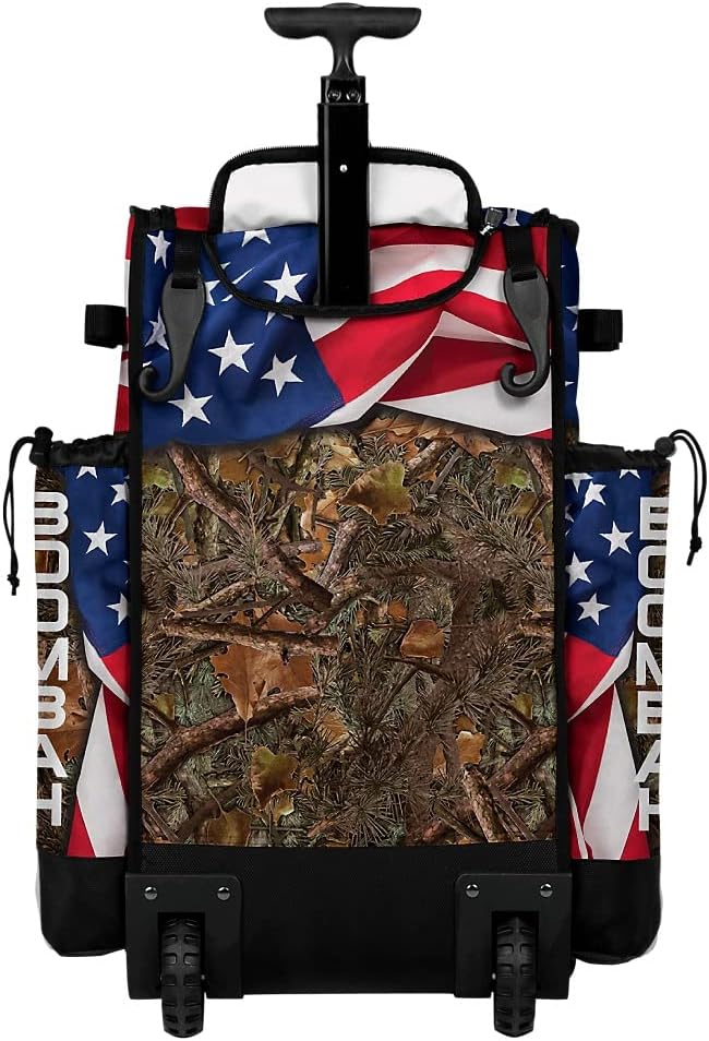 Boombah Rolling Superpack 2.0 Baseball/Softball Gear Bag - 23-1/2" x 13-1/2" x 9-1/2" - Telescopic Handle - Holds 4 Bats - Wheeled Version - USA Backwoods Black/White/Olive Drab