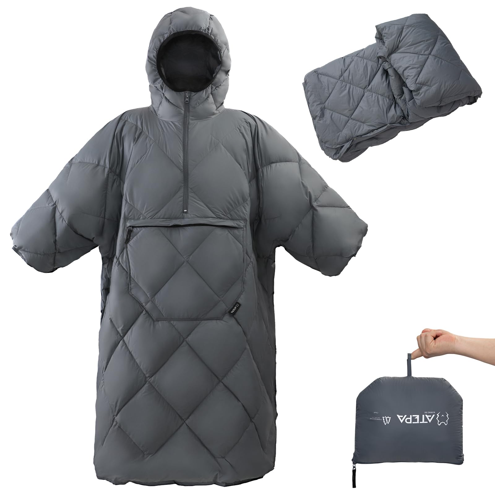 ATEPA 3-in-1 Camping Poncho Decke, Tragbarer Schlafsack, Ultraleicht