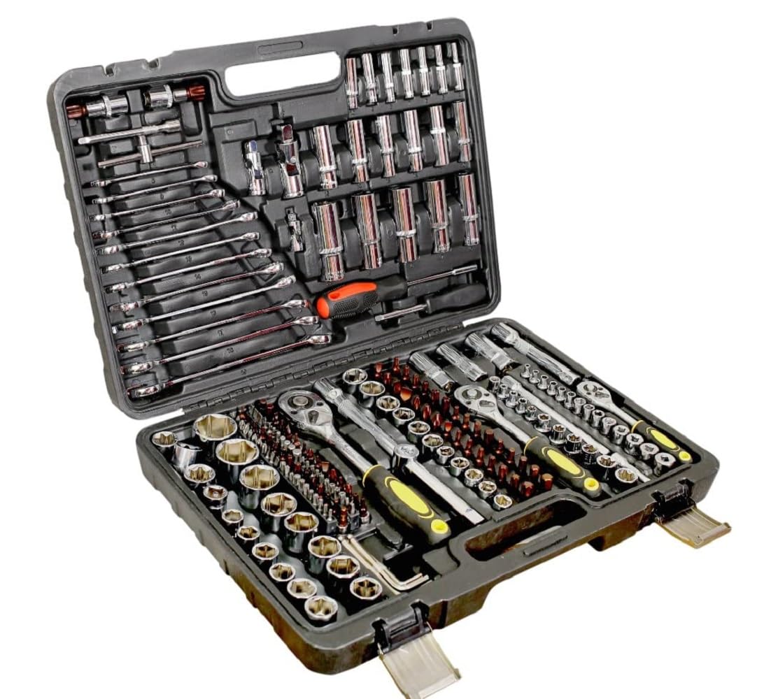 VOLTZ Tool Kit 216 Pcs Dr Socket Repair Tool kit Set Professional Ratchet Socket tool Set 1/2 1/4 3/8 Tools Toolbox With Heat Treatment & Chrome Finishing