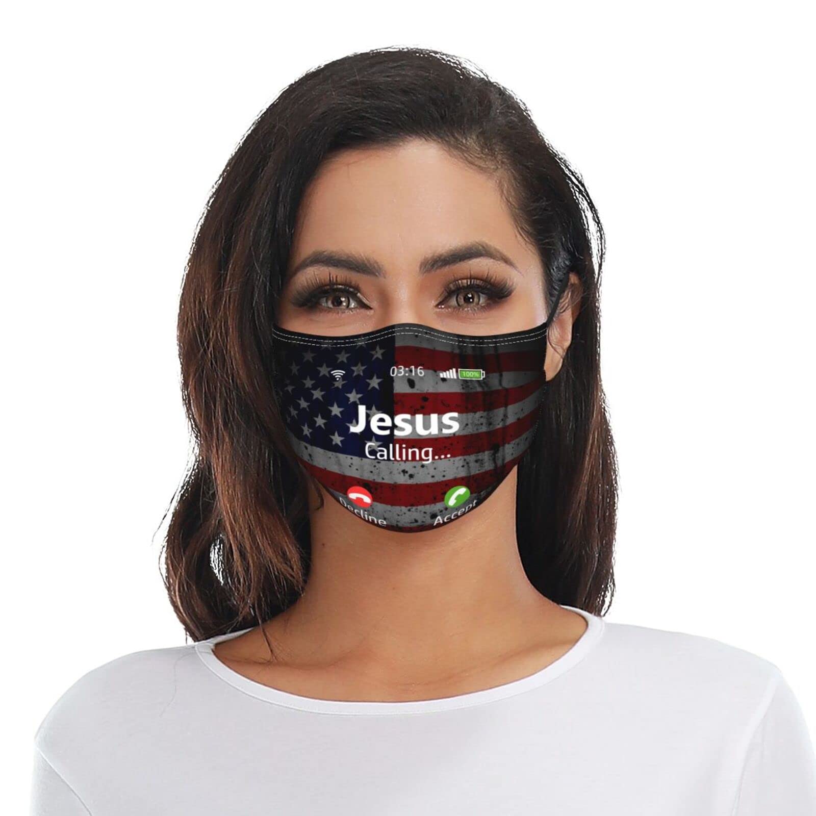 Jesus is Calling Christian Face Mask Washable Reusable Adults Breathable with 2 Filters Black
