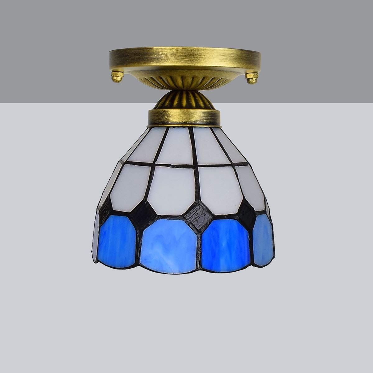 Illuminazione da soffitto con vetri da 15,2 cm Tiffany per corridoio, blu mediterraneo, luce bianca, corridoio, balcone, piccolo