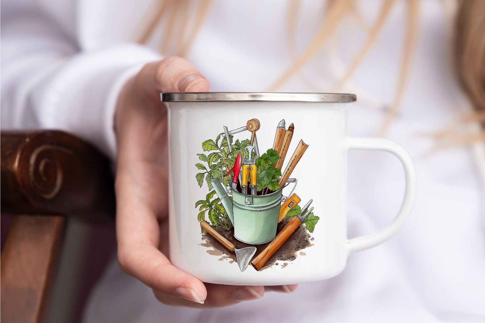 MAXIKIWI - Durable Enamel Coffee or Tea Camping Mug for Indoor Outdoor Use - Gardening Collection - 350ml - Image 4