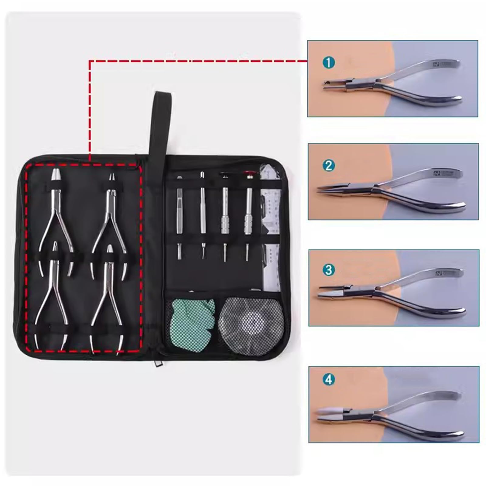 Kit de reparación de gafas con 8 herramientas de marco de gafas sin montura, 4 alicates para gafas, 4 bolsas de almacenamiento para destornilladores, ideal para reparación de relojes y teléfonos