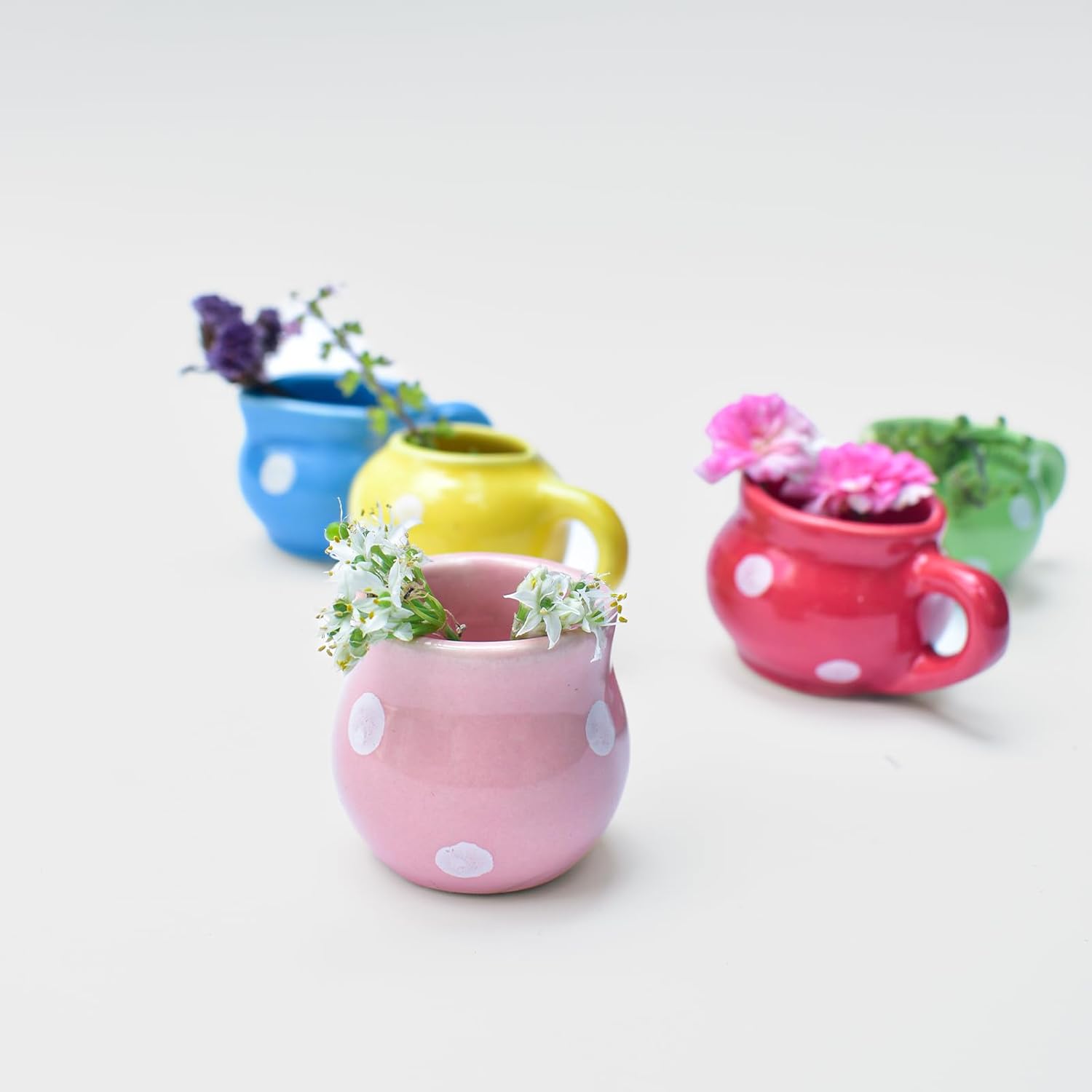Ceramic Fridge Magnets - Polka | Tiny Decorative Attractive Flower Vase for Fridge or Steel Cupboard | Cute Small Planter Shape | Unique Fridge Accessories (Set of 5)