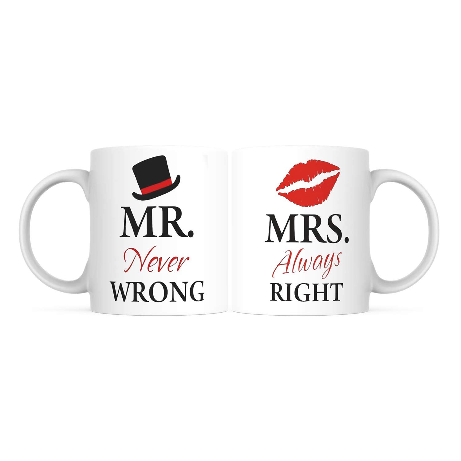 PUREZENTO "MR Never Wrong MRS Always Right Couple Ceramic Tea/Coffee Mug for Valentine Day Gift for Girlfriend, Boyfriend,Husband and Wife,Friends,Anniversary,Hubby Wifey,Birthday,Set of 2