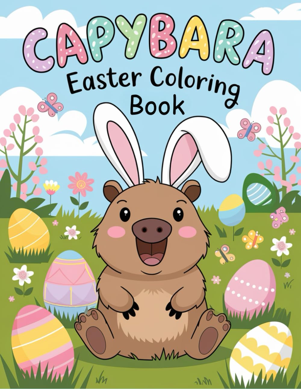 Easter Capybara: A Fun and Adorable Easter Coloring Book with Cute Capybaras, Easter Eggs, and Springtime Scenes