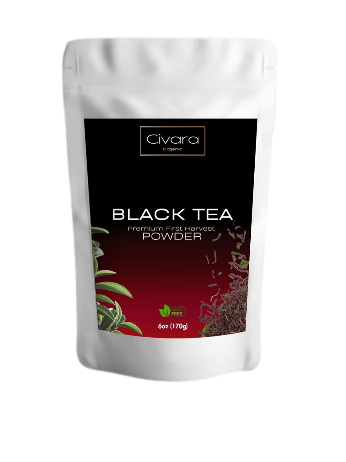 Civara Organic Black Tea Powder, 6oz & 12oz | 100% Natural Grown Black Tea Powder | No Sugar & Additives | Great Flavor for Drinks, Smoothie, Beverages | USDA Organic | Vegan | Gluten Free (6 Ounces)
