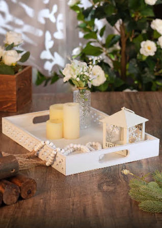 Vassoio Legno Hodeframe - Vassoio Portacandele Rettangolare Decorativo Per Casa E Centrotavola - Foto 4