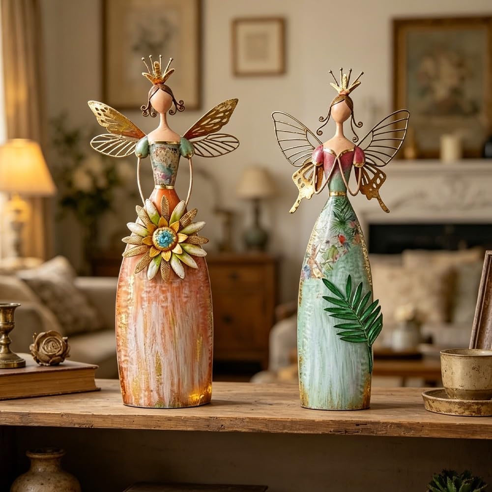 Skurrile Feengarten-Metall-Statuen, 2er-Set, verzauberte Engel-Dekoration, Feen-Figur, Heimdekoration, Metallkunst-Dekoration für Zuhause, Büro, Buch, selbst als Tischdekoration