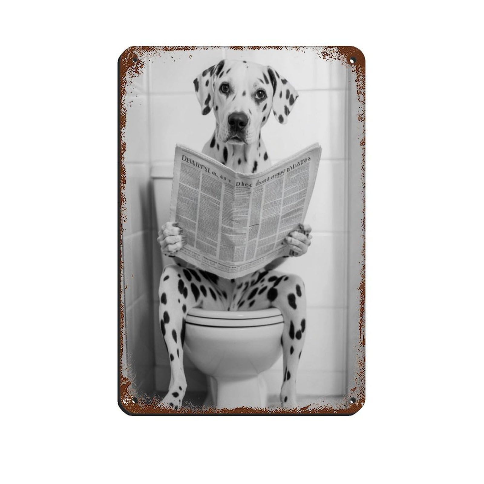 Dalmatian Dog on Toilet Art Retro Poster Metal Tin Sign Chic Art Retro Iron Painting Bar People Cave Cafe Family Garage Poster Wall Decoration 8x12inch(20x30cm)