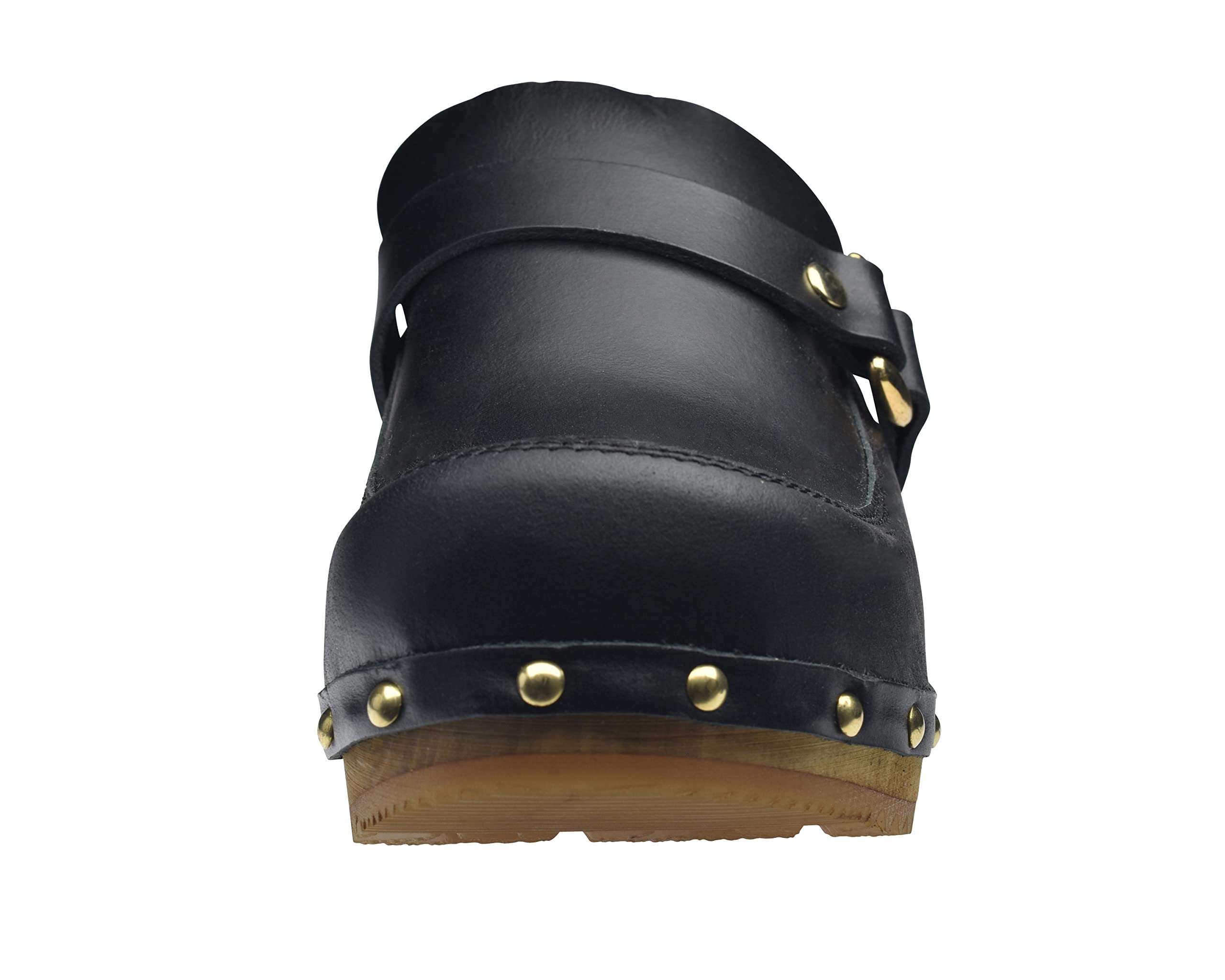 Sanita Lillen offener Clog | Original handgemacht | Leder-Holzclogs für Damen | Nachhaltige Sohle | Schwarz | 42 EU
