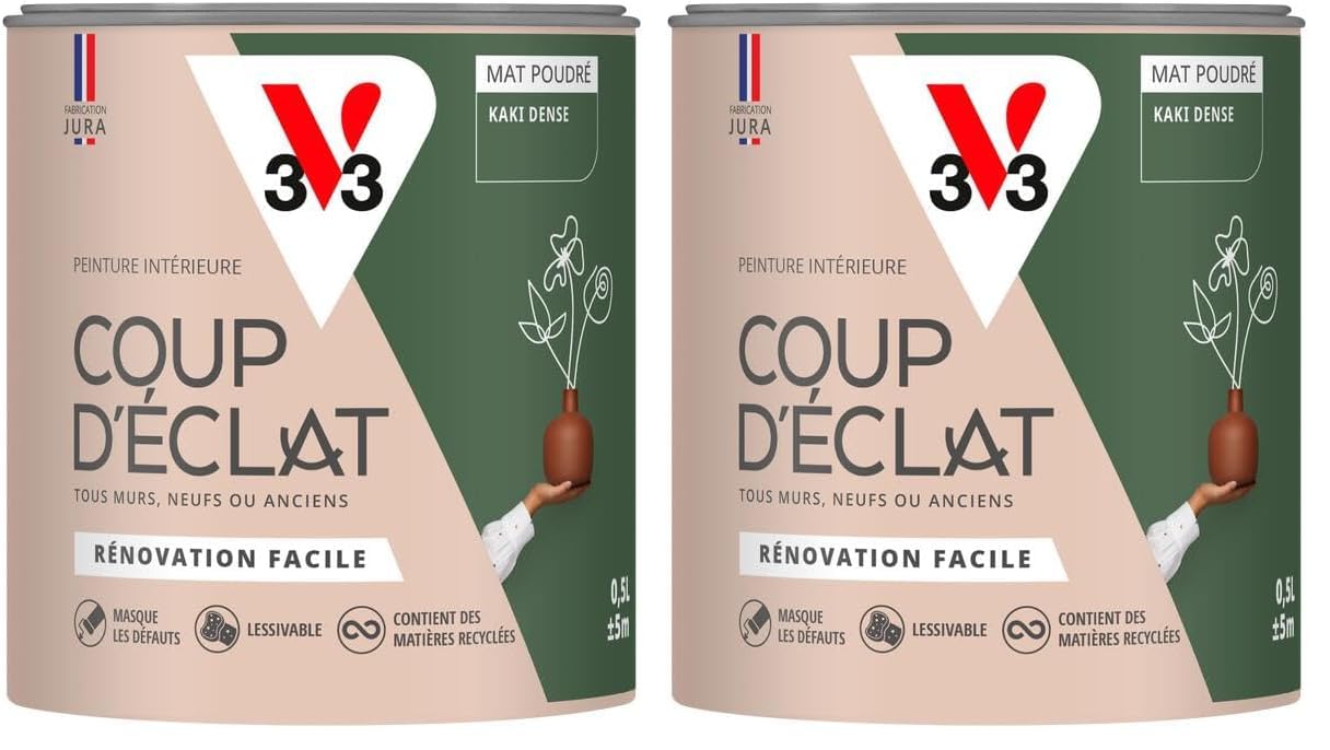 V33 Peinture murale intérieure Coup d'Éclat® Kaki dense Mat Poudré 0,5L (Lot de 2)