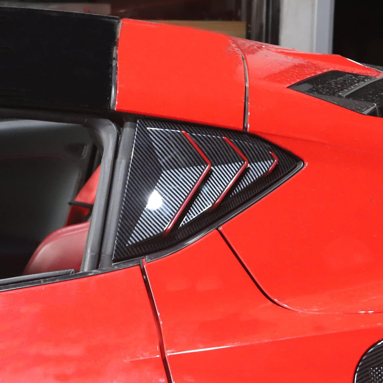 Carbon Fiber Side Window Louvers Air Vent Shades Cover Trim for Chevrolet Corvette C8 Coupe 2020-2025 (Carbon Fiber-Red Line)