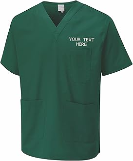 CustomPersonalised Embroidered Your Text Scrubs Tunic Health Care Hospital Medical Uniform Women Men Nurse Uniform Workwear Doctor Nurse Dress V Neck Line Regular Fit Top