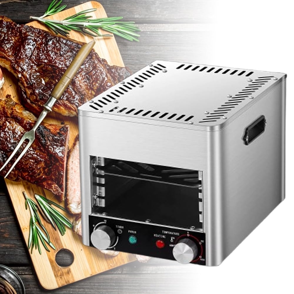 Asador Comercial con Precalentamiento Rápido 1700/3400 W 01 | 800℃,Acero Inoxidable,Calor Uniforme,Temporizador Ajustable,Para Restaurantes,Puestos De Comida,Pizza,Carne,Pescado