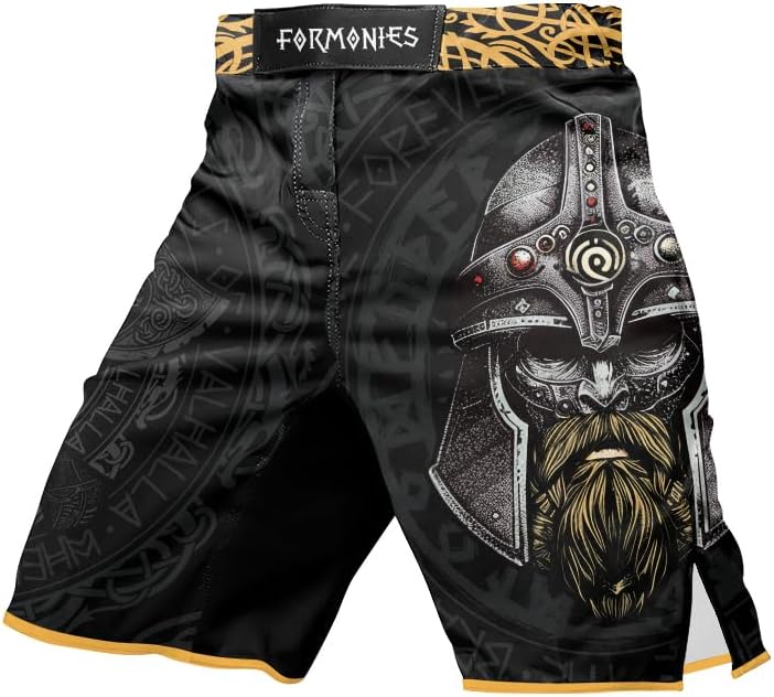 Viking Men's Fight Short MMA BJJ Training No Gi Grappling Shorts Trunks Fight Wear with Drawstring