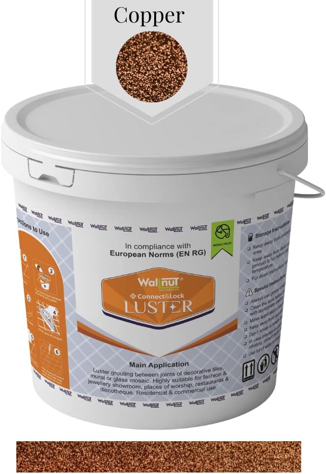 Wallnut 2 Component Epoxy Luster Grout | High Performance Epoxy Grout with Connect and Lock Advance Technology | Glitter for Tile & Stone Joint | Premixed Glitter for Uniform Finish - 1kg (Copper)