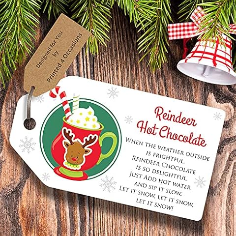 Reindeer Hot Chocolate Labels Tags for Funny Christmas Kids Activity and Schools, DIY Xmas Stocking fillers 250gsm (25) Cover