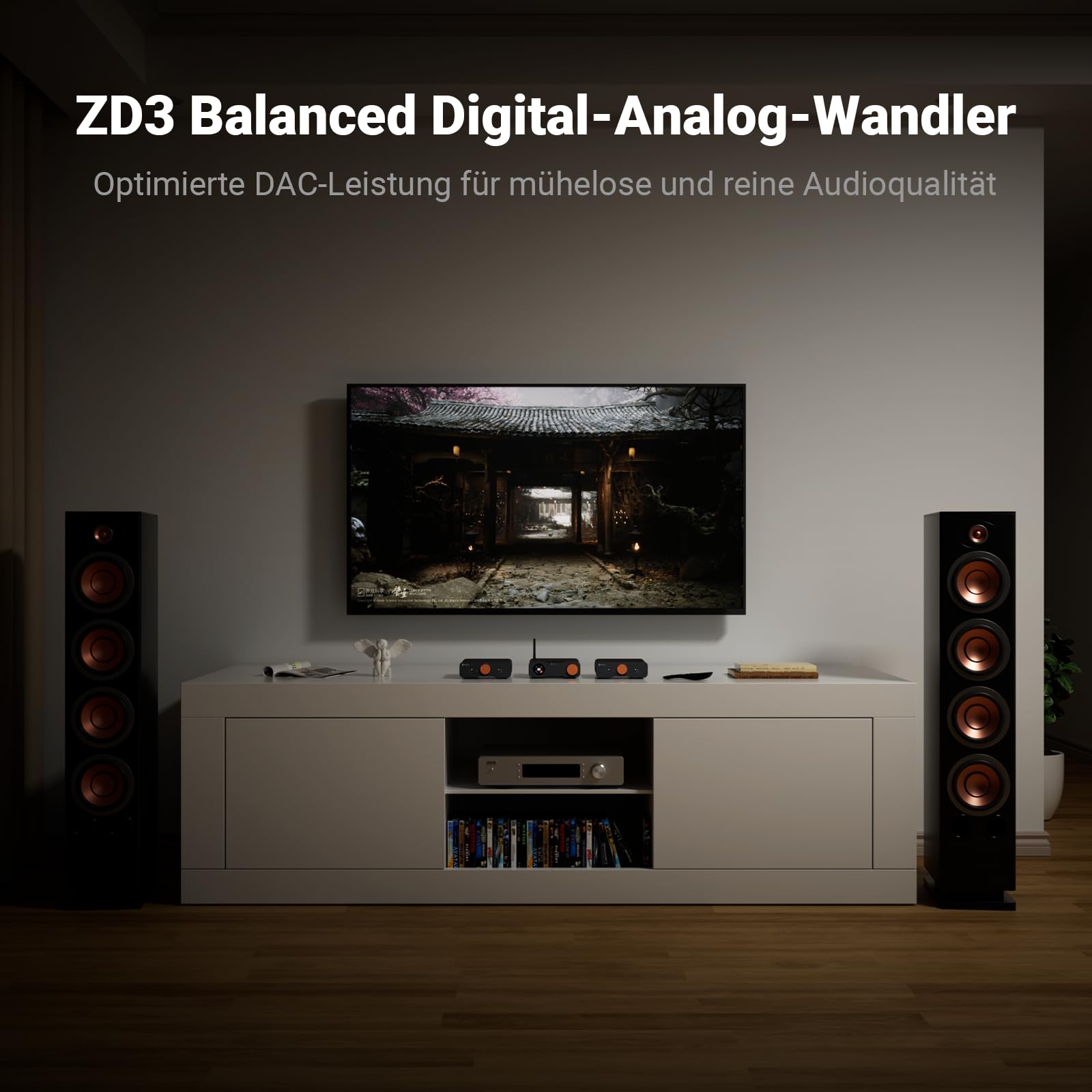 Fosi Audio ZD3 Desktop DAC Preamp, Fully Balanced DA Wandler mit ES9039Q2M für Heim-Stereo-Verstärker, TV HDMI ARC/Bluetooth/USB/Optik/Coax Eingänge, XLR/RCA Ausgänge mit Fernbedienung