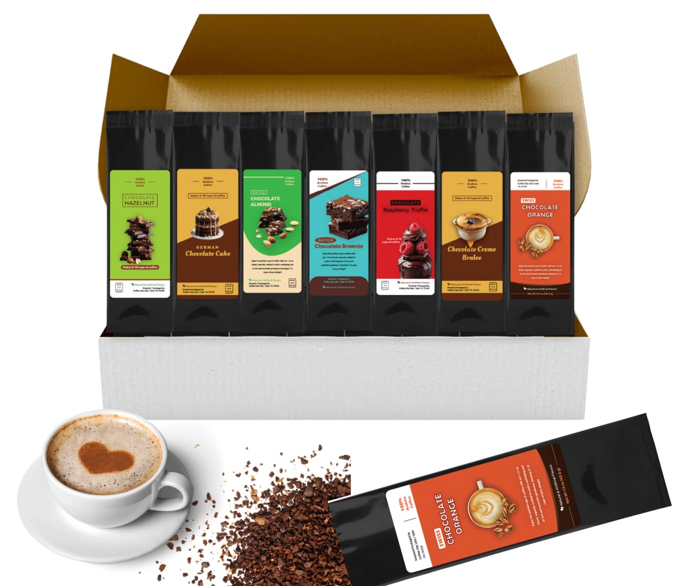 Chocolate Lovers Coffee Gift Set 7 Bags, 1.5 Ounce Each