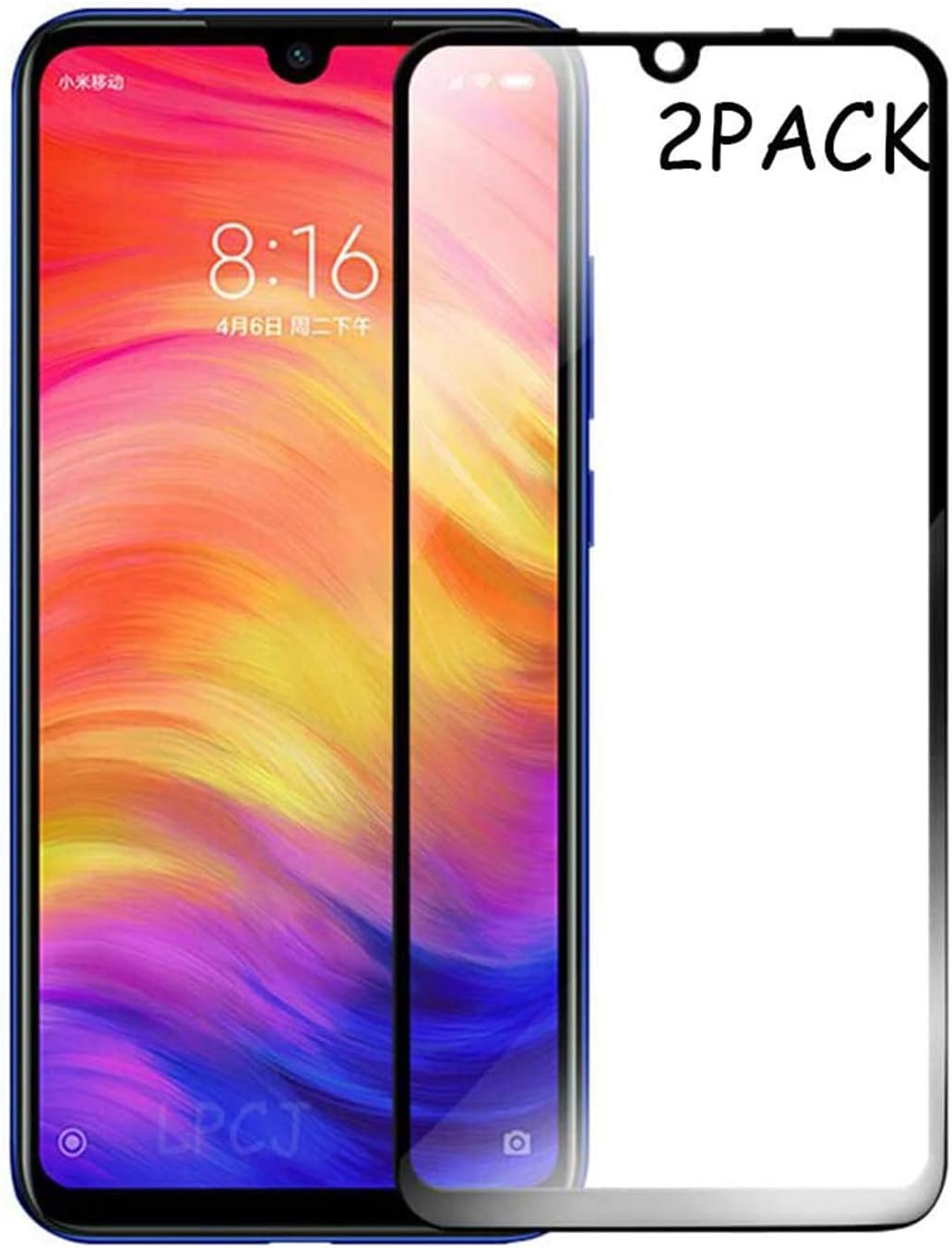 LPCJ [2-Pack Protector Pantalla Xiaomi Redmi Note 7 Pro, Cristal Templado Xiaomi Redmi Note 7 Pro, Vidrio Templado con [9H Dureza] [Alta Definicion] [Sin Burbujas ]para Xiaomi Redmi Note 7 Pro