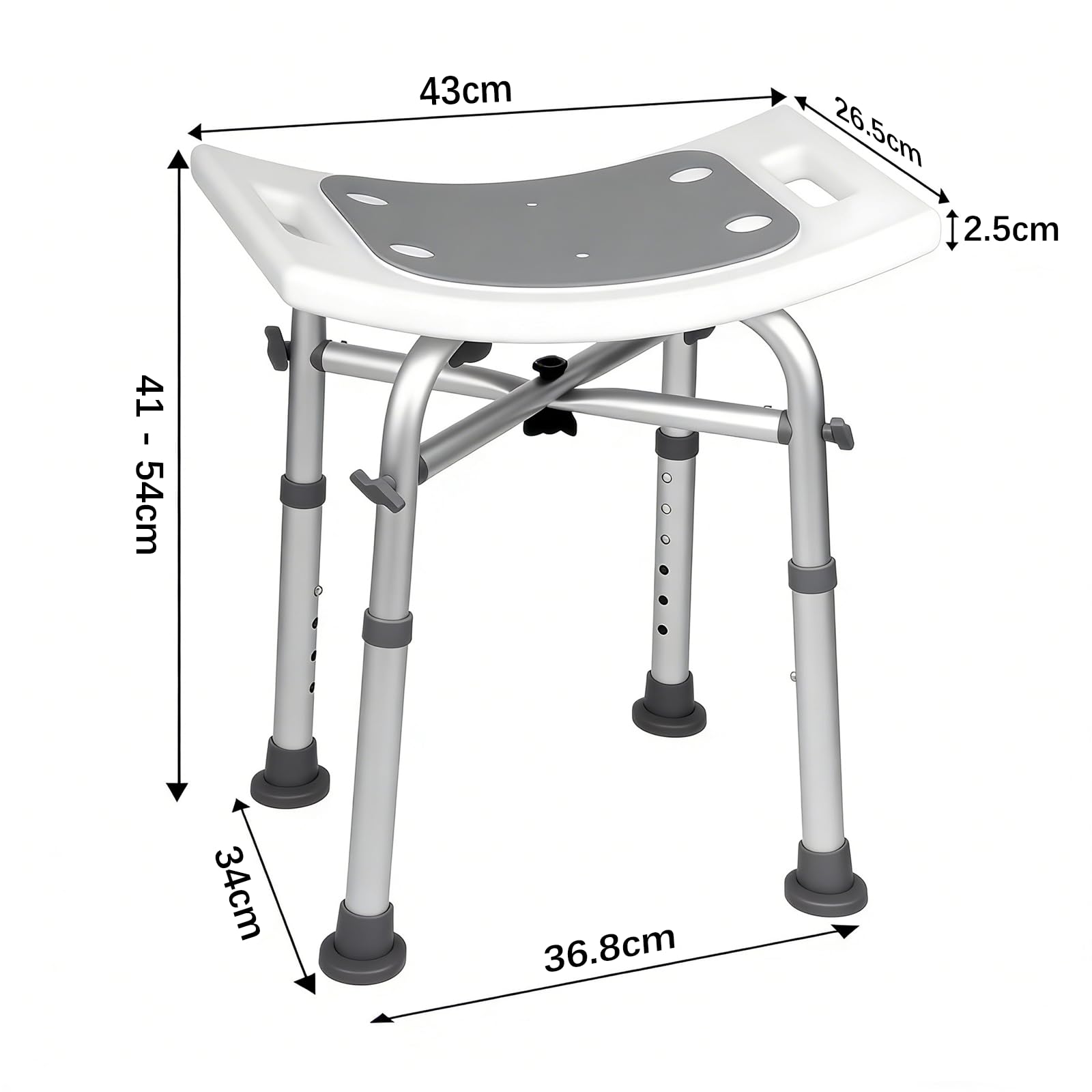 Duschhocker 180kg Höhenverstellbar 37-50cm Werkzeugfrei Montage rutschfest Stabil für Schmale Wannen - Senioren, Behinderte, Sicherer Sitz（Grau）