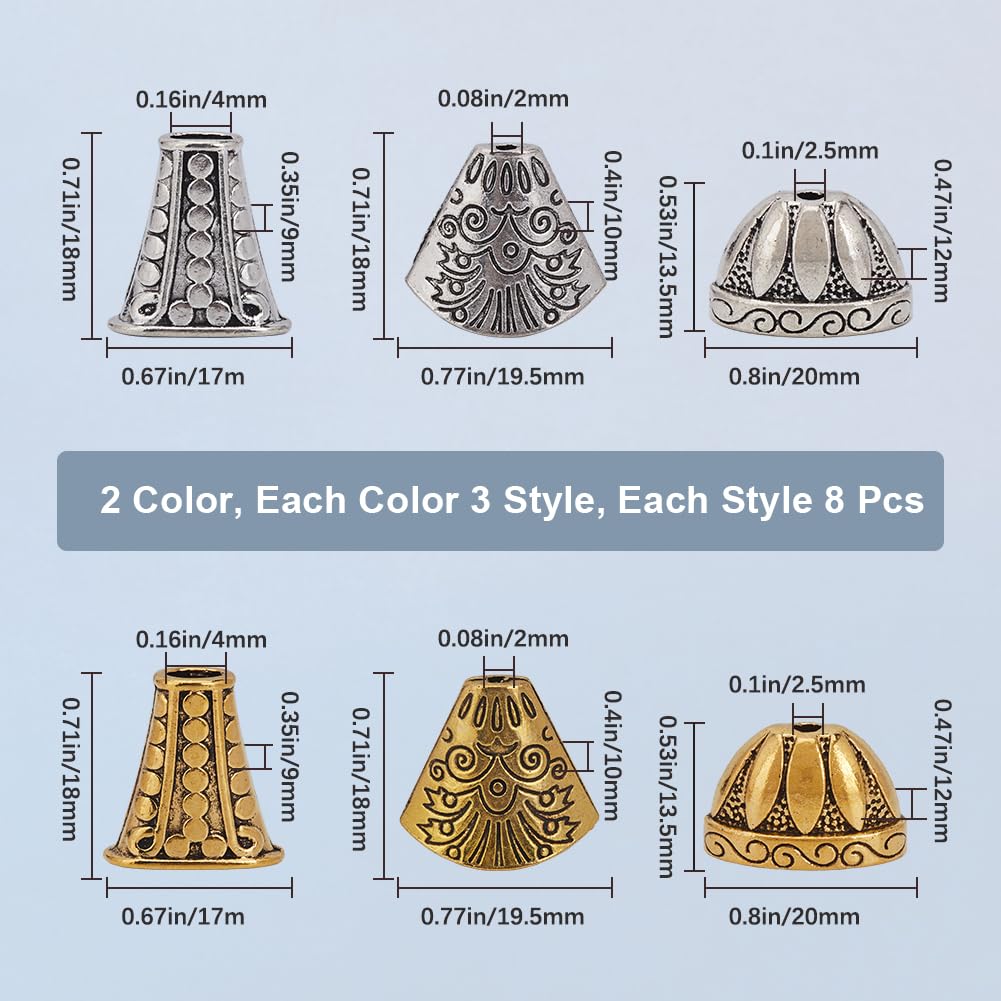 SOFPLATE 1 Box 48Pcs Cone Bead Caps Silver Bead End Caps Bulk Alloy Textured Tibetan Style Flower Stoppers Small Bead Caps for Jewelry Making Necklaces Bracelets Earrings Supplies DIY Crafts Beginner