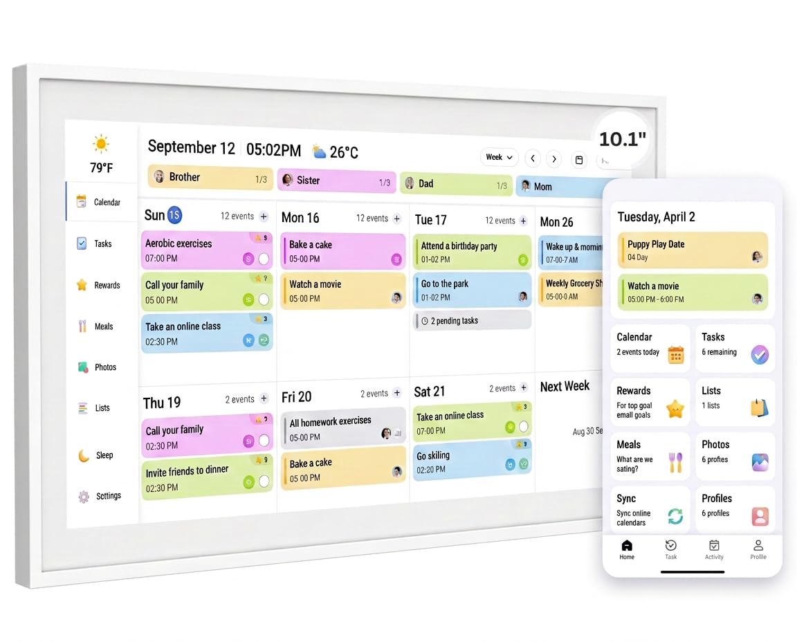 10.1 Inch Smart Digital Calendar, Electronic Desk Calendar, 1920 * 1080 IPS Full HD Touch Screen Display for Family Meal Planner Support - Seamless Scheduling