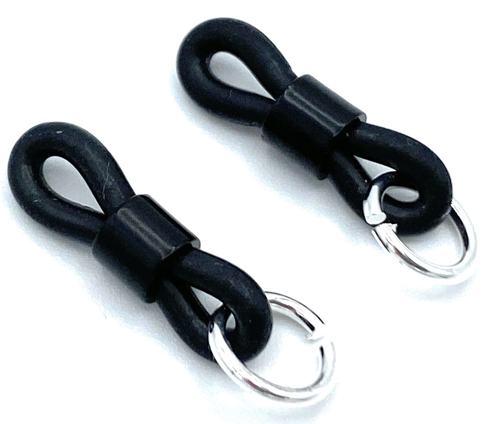 Premium Brillenkettenhalter mit Öse - Brillenösen - Brillenschlaufen - Brillenkettenenden 2 Stück (schwarz mit Öse silber)