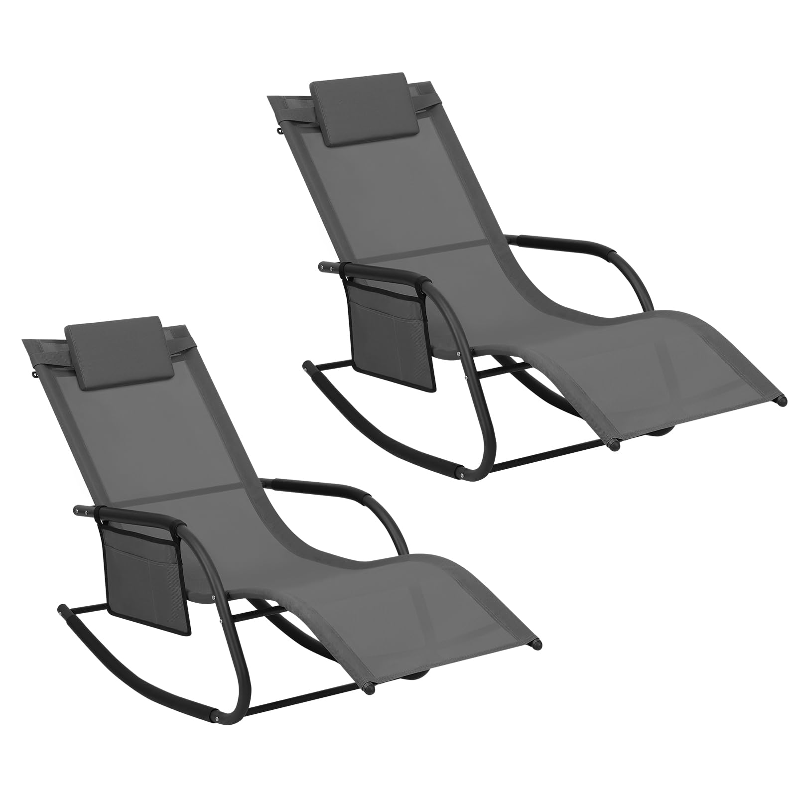 WOLTU 2er Sonnenliege wetterfest, mit Abnehmbarer Kopfstütze, Grau | Gartenliege, Schwungliege, bis 150kg belastbar, für Outdoor Garten Balkon