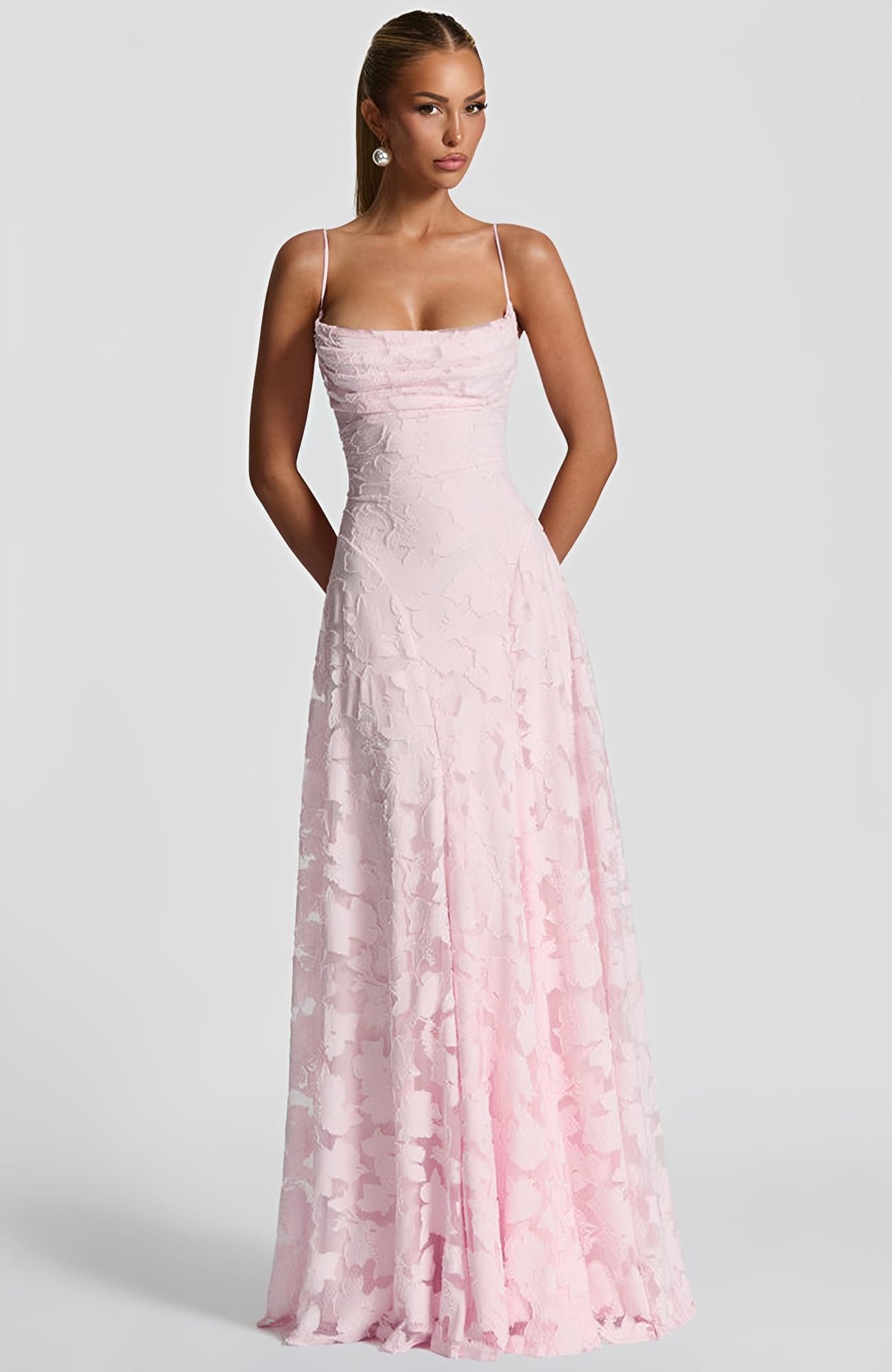Damska sukienka maxi, ramiączka spaghetti, żakardowa, sukienka imprezowa, bez pleców, długa sukienka, elegancka sukienka koktajlowa, kwiatowa, wieczorowa