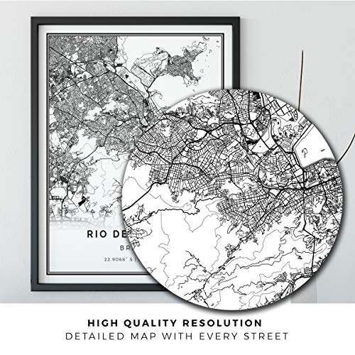 Squareious Rio De Janeiro Map Poster Print | Modern Black And White Wall Art | Scandinavian Home Decor | Brazil City Prints Artwork | Fine Art Posters 8.5X11 #TOP5