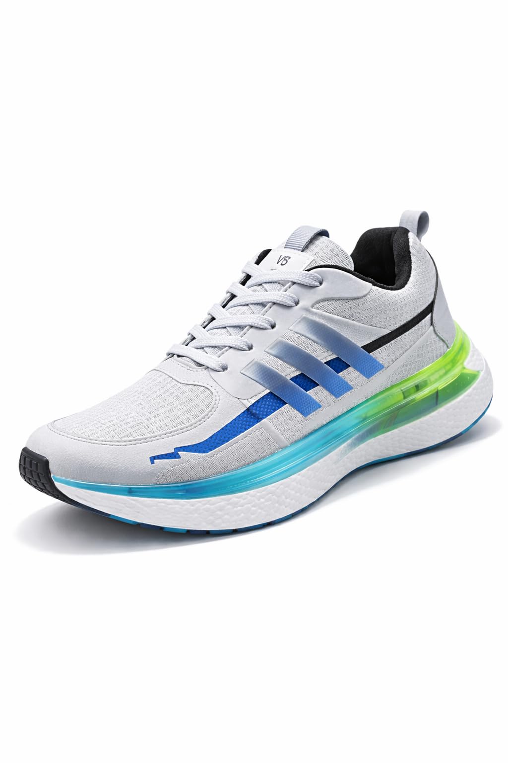 AUSTRICH Athletic Running Shoes, White with Black Stripes, Mesh and Synthetic Leather, Lightweight, Cushioned Sole, Lace-Up (Grey, UK Footwear Size System, Adult, Men, Numeric, Medium, 6) 4