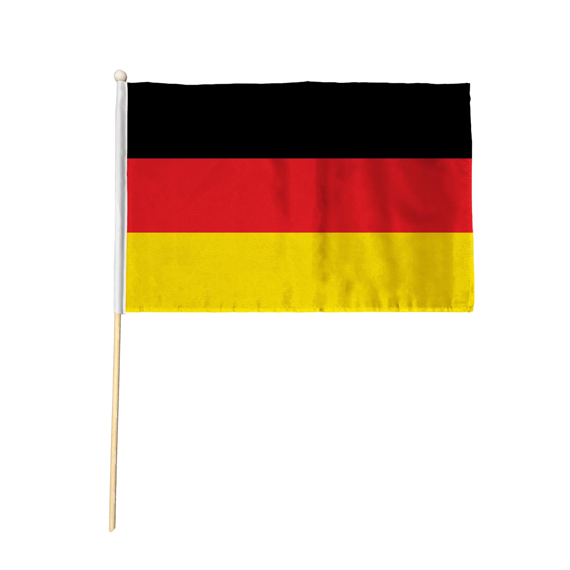 Flagtex Germany Hand Waving Flag (18x12 Inch Large) - Premium Wooden Stick Hand Flag Big Size Natural Wood Pole European Black Red Gold Horizontal Stripes Flag Events — image 1