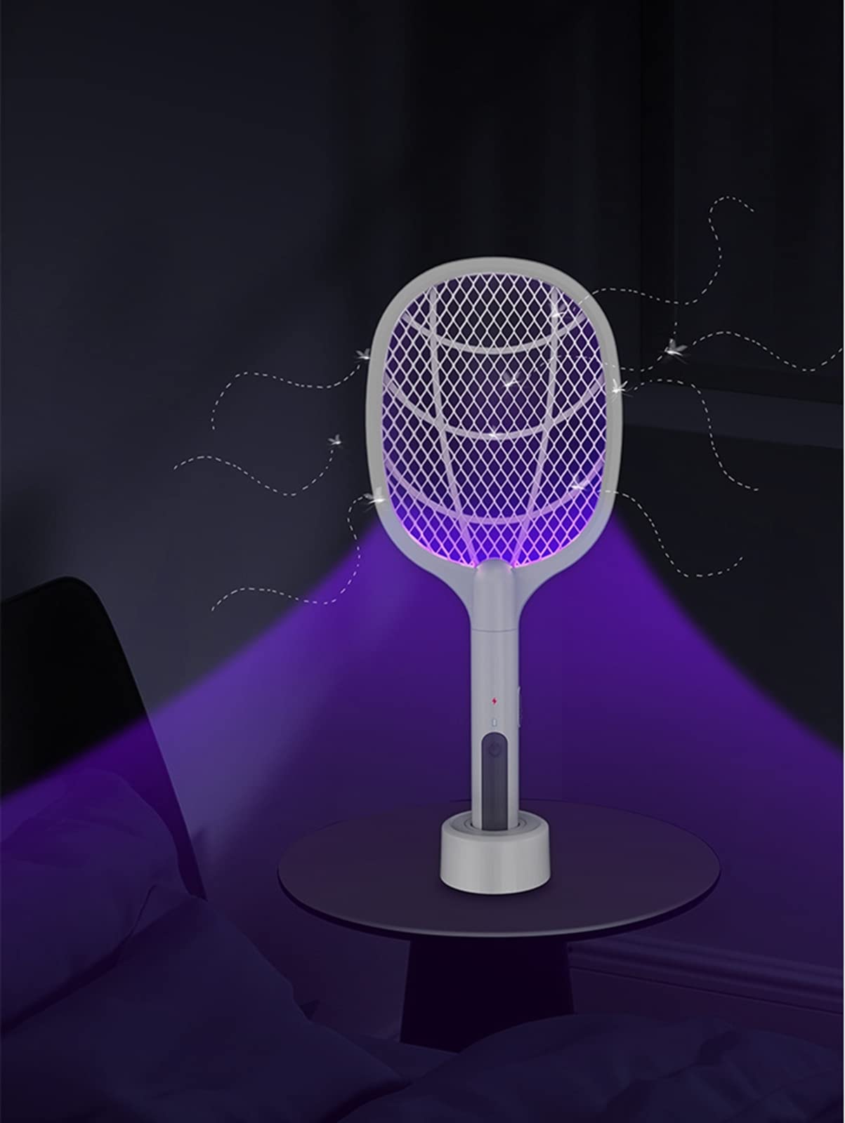 FAXIOAWA Matamoscas eléctrico, matamoscas eléctrico Recargable por USB de 3000 V y lámpara antimosquitos UV 2 en 1, con Base de Carga, Blanco (S)