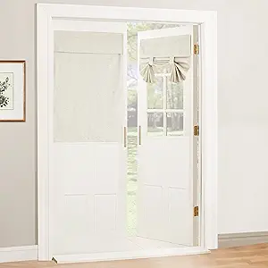RYB HOME Glass Door Curtains Natural Linen Blended, 100% Blackout Privacy Window Treatment Patio Closet Pantry French Door Blinds with White Layer Coating, W26 x L40 inch, Ivory, 1 Panel