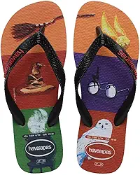 Chinelo Havaianas Masculino Harry Potter Bege Logo na Tira Confortável Tamanho 41-42