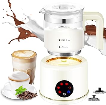 Milk Frother and Steamer, 6 in 1 Milk Steamer and Milk Warmer, 17oz Auto Shut Off Electric Frothe...